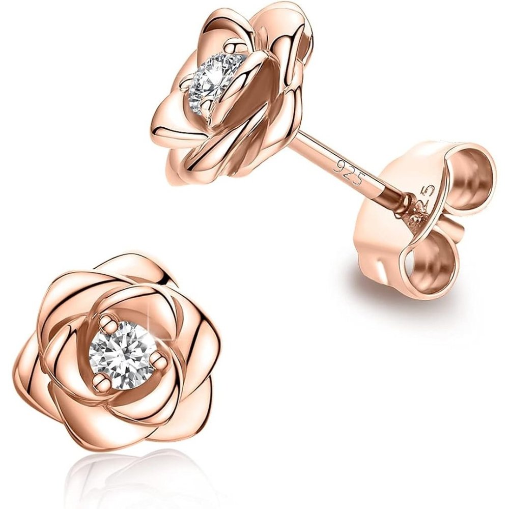 Women's Gold Plated Sterling Silver Rose Flower Earring